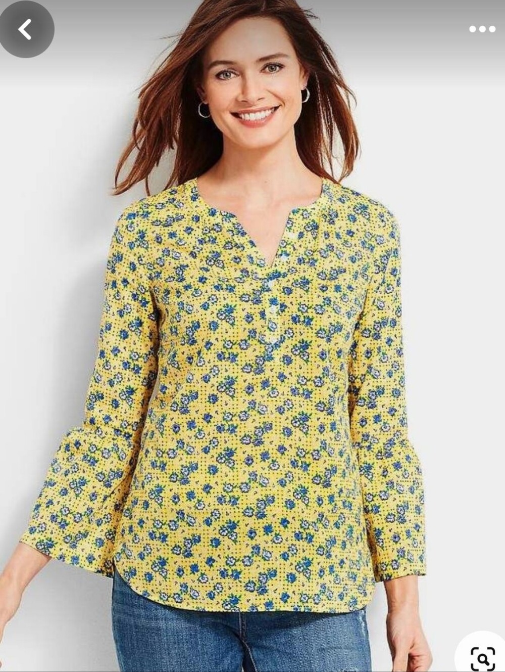 Talbots Flounce Sleeve Popover In Yellow Bandana